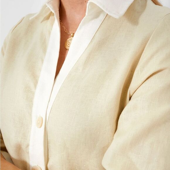 Tuckernuck linen mini collared dress XS ivory Collier - Picture 7 of 10